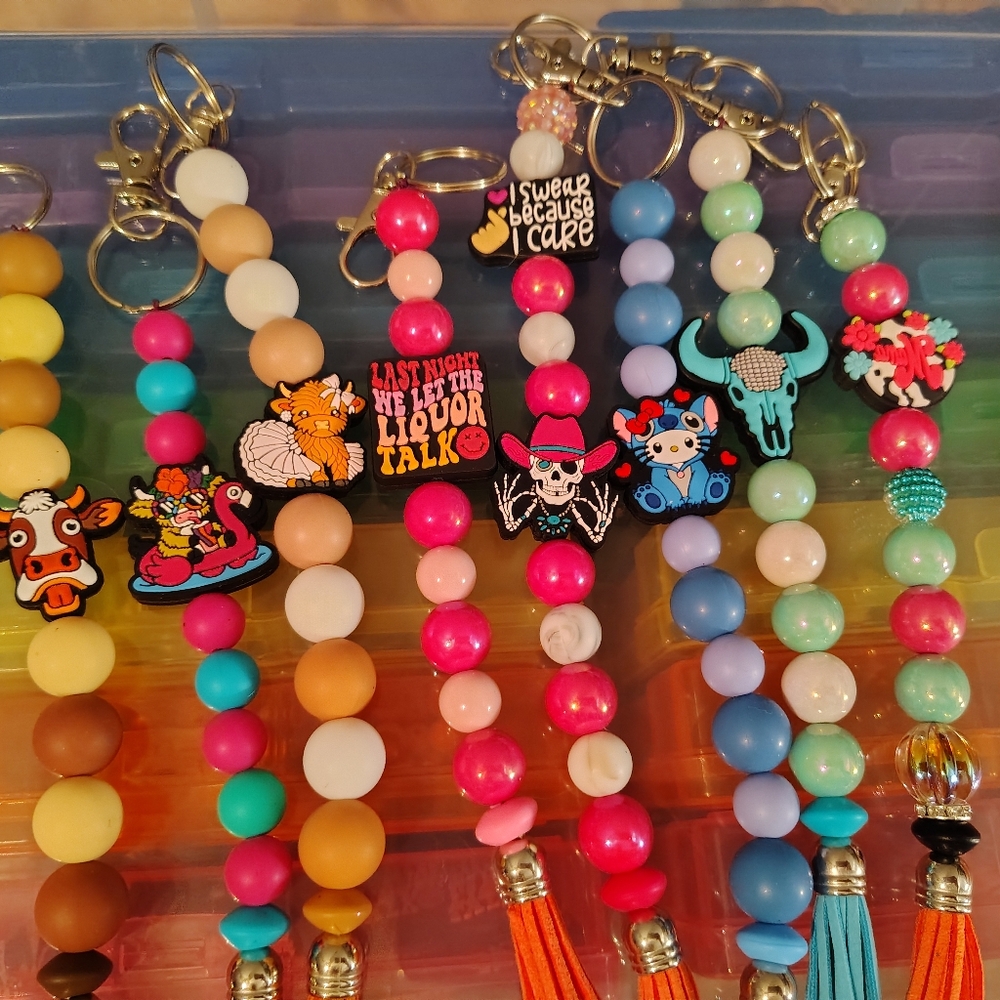 Colorful Beaded Keychains with Charms